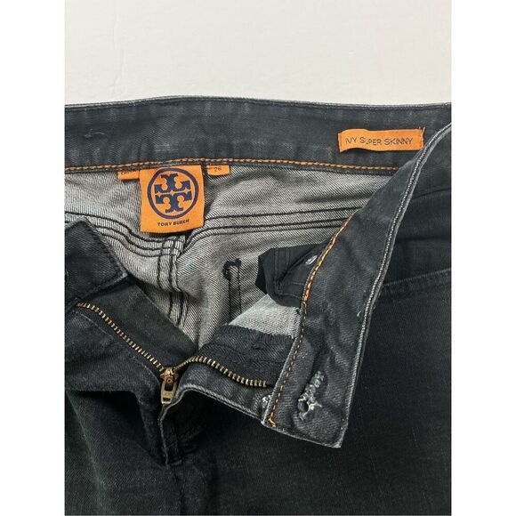 Tory Burch Ivy Super Skinny 5 Pocket Charcoal Jeans Back Pocket Logo Size 26 - Picture 4 of 10